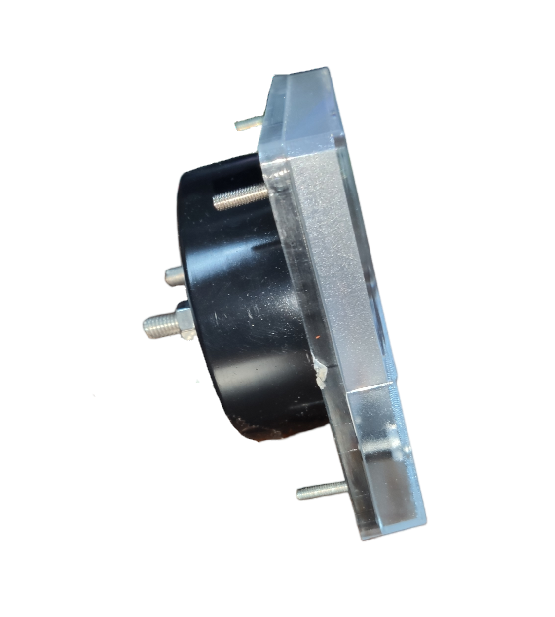 Side view of a 3x3 Hz Meter 220V Panel Meter electrical trade tool with black and clear housing