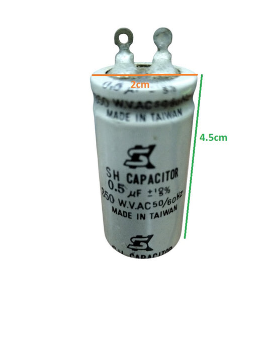 0.5MFD Motor Running Capacitor white cylindrical SH Capacitor made in Taiwan with metal terminals