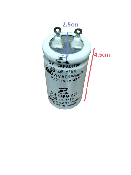 SH Motor Running Capacitor 0.25UF 660V AC white cylindrical electrical component with metal terminals