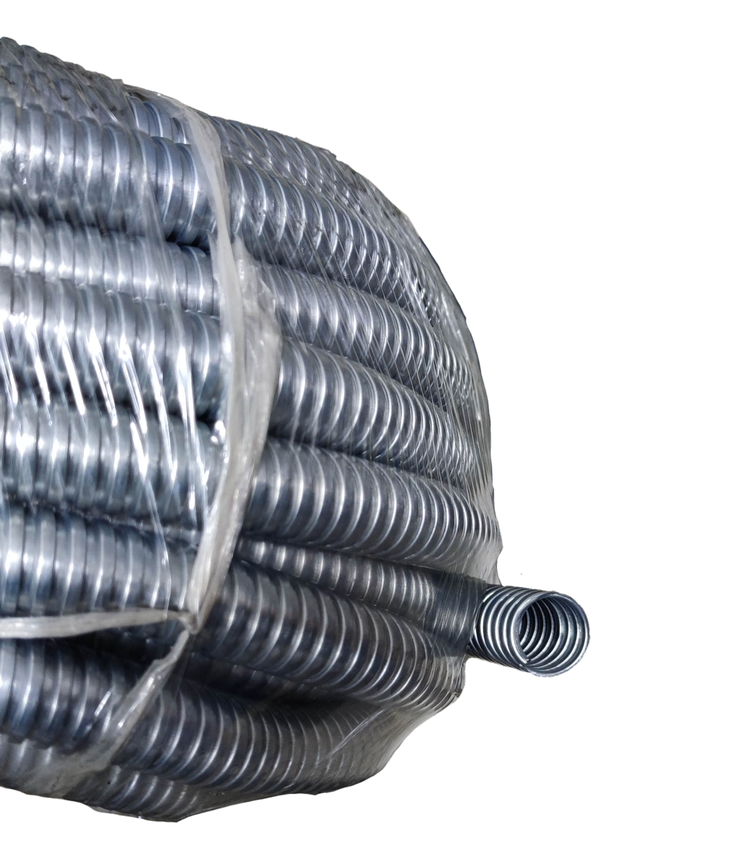 Shieldcon 20mm Metal Flexible Hose coiled and wrapped in plastic for electrical circuitry applications