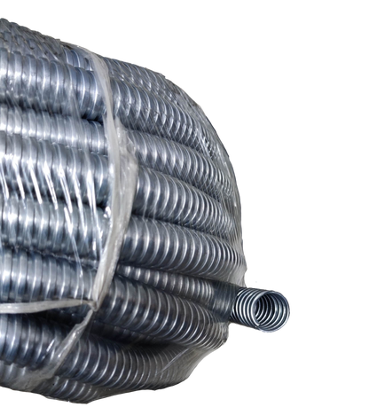 Shieldcon 20mm Metal Flexible Hose coiled and wrapped in plastic for electrical circuitry applications