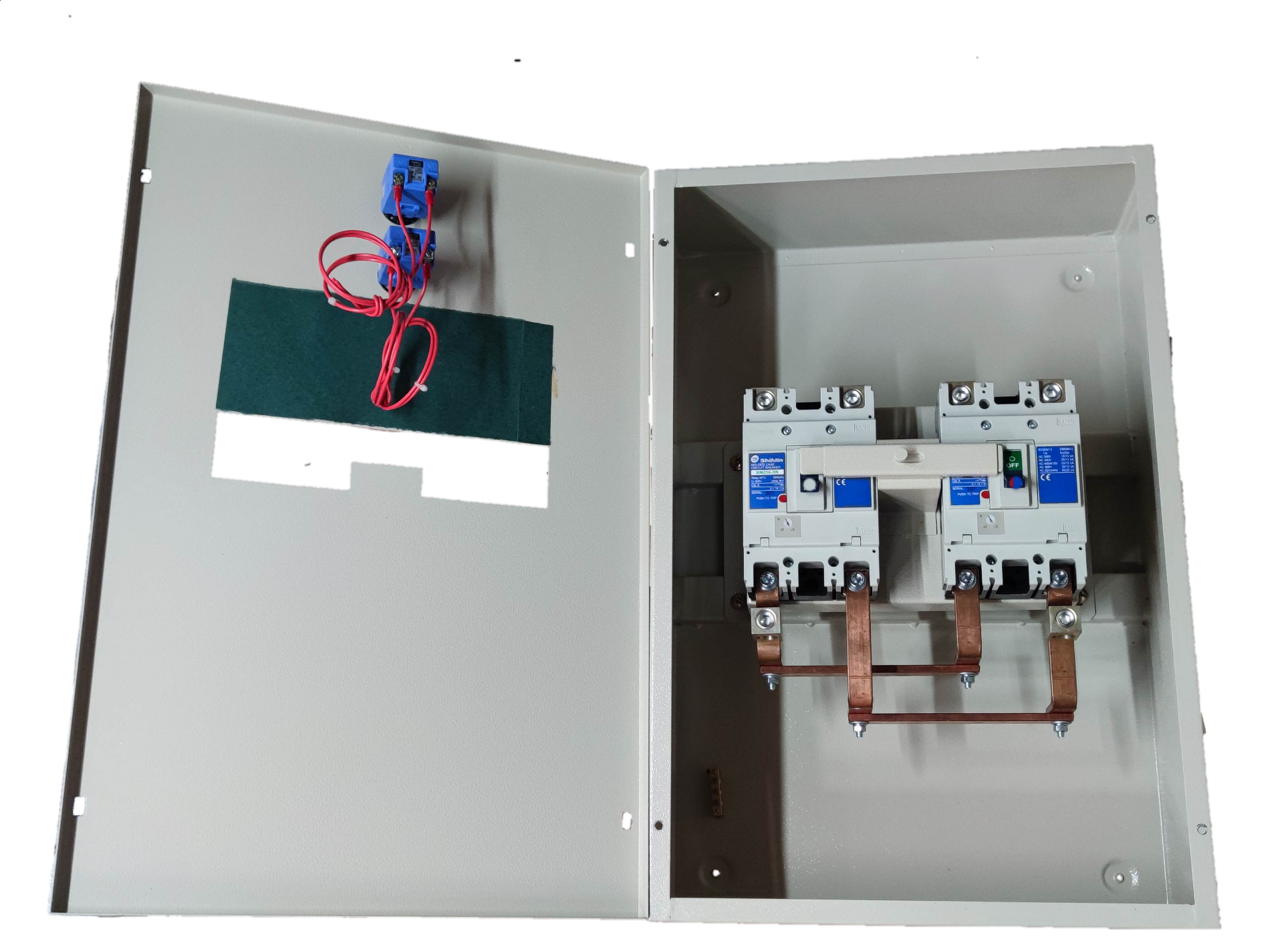 Shihlin 200A MTS 2 Pole Single Pole electrical switchgear with copper connectors in metal enclosure