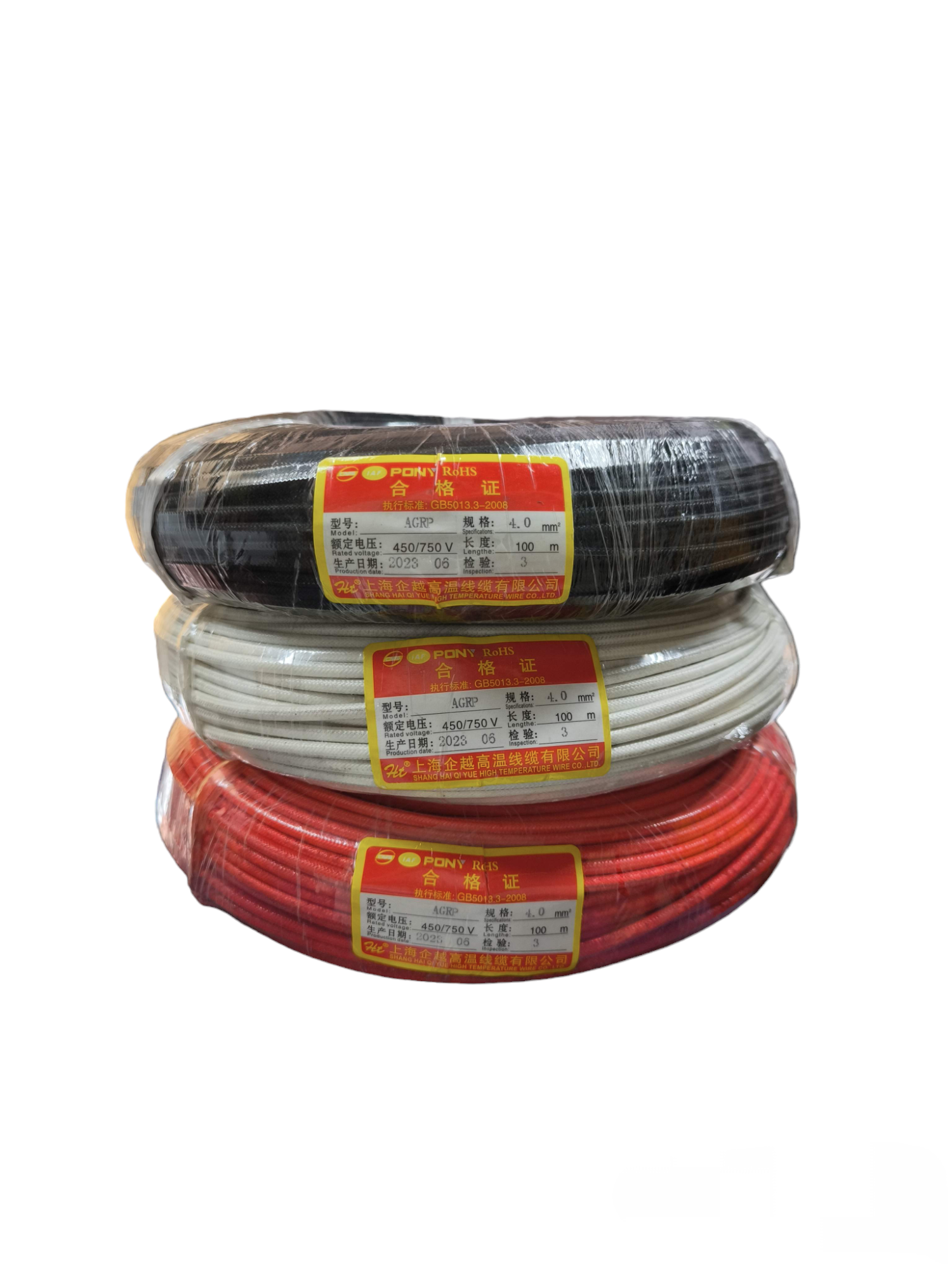 Grippes Silicon Wire 4.0mm Pre Cut black white and red wire spools stacked