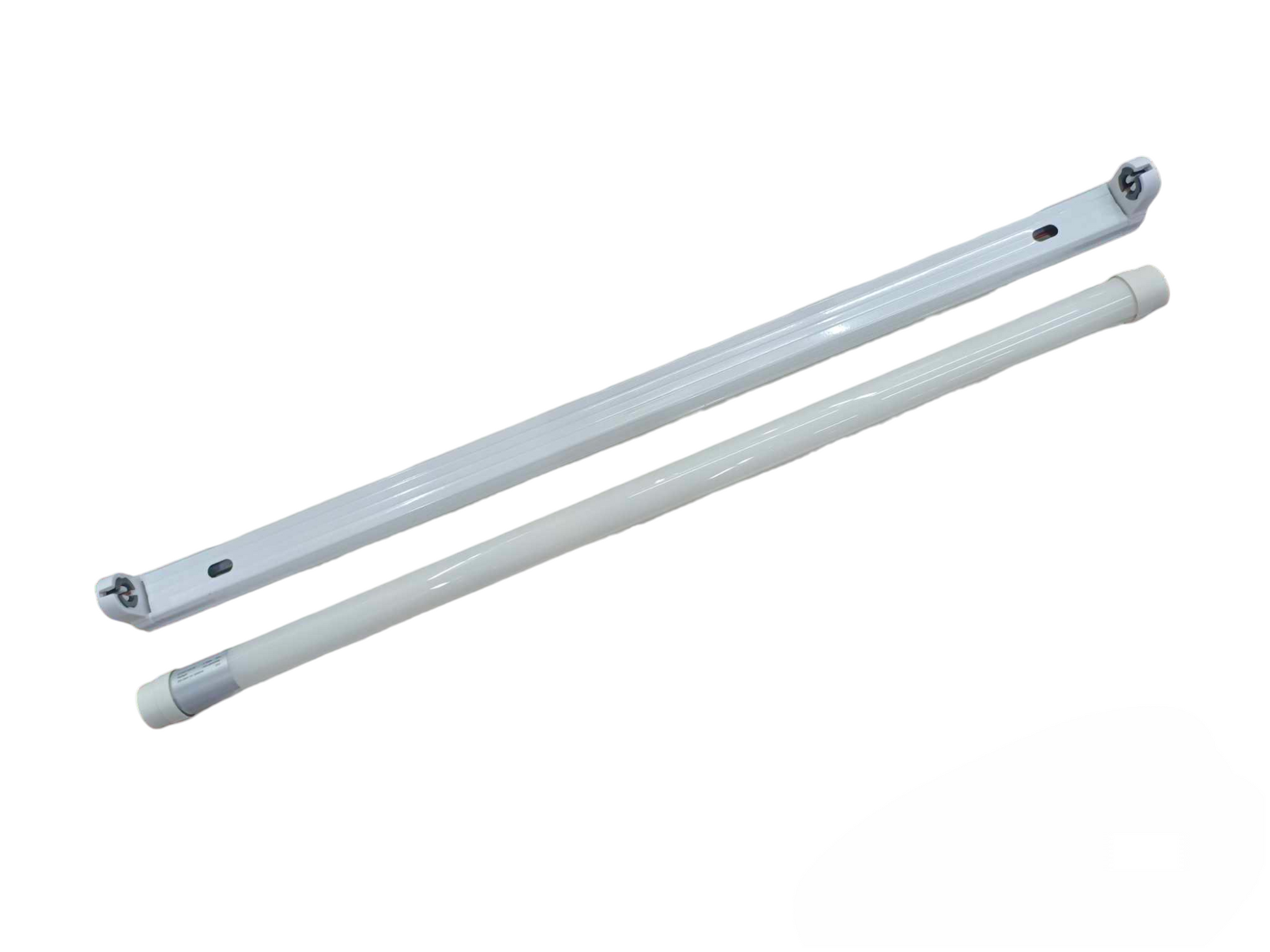 Ecolum single ended LED fluorescent tube 220V with white casing and mounting fixture