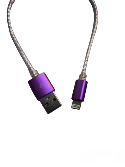 Purple USB to lightning connector smart phone charging cord with braided cable