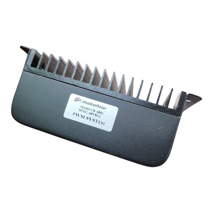 A CanadianSolar PWJ Systin inverter panel component, model CS-4460, featuring a dark gray textured housing with a prominent ribbed metal heat sink on top and a white product label on the front.