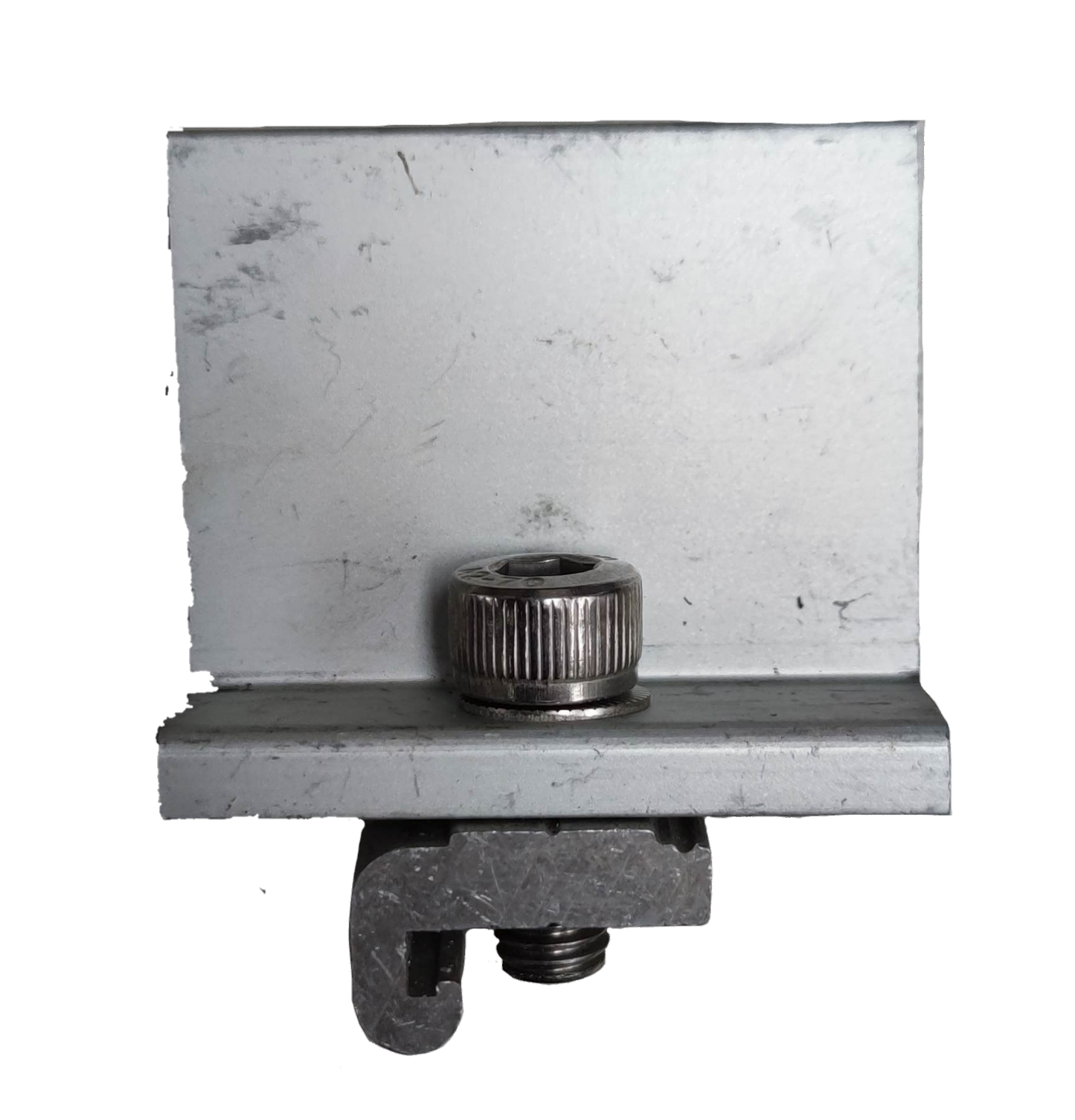 Close-up of a solar panel end clamp 50mm made from durable aluminum with a secure fastening mechanism