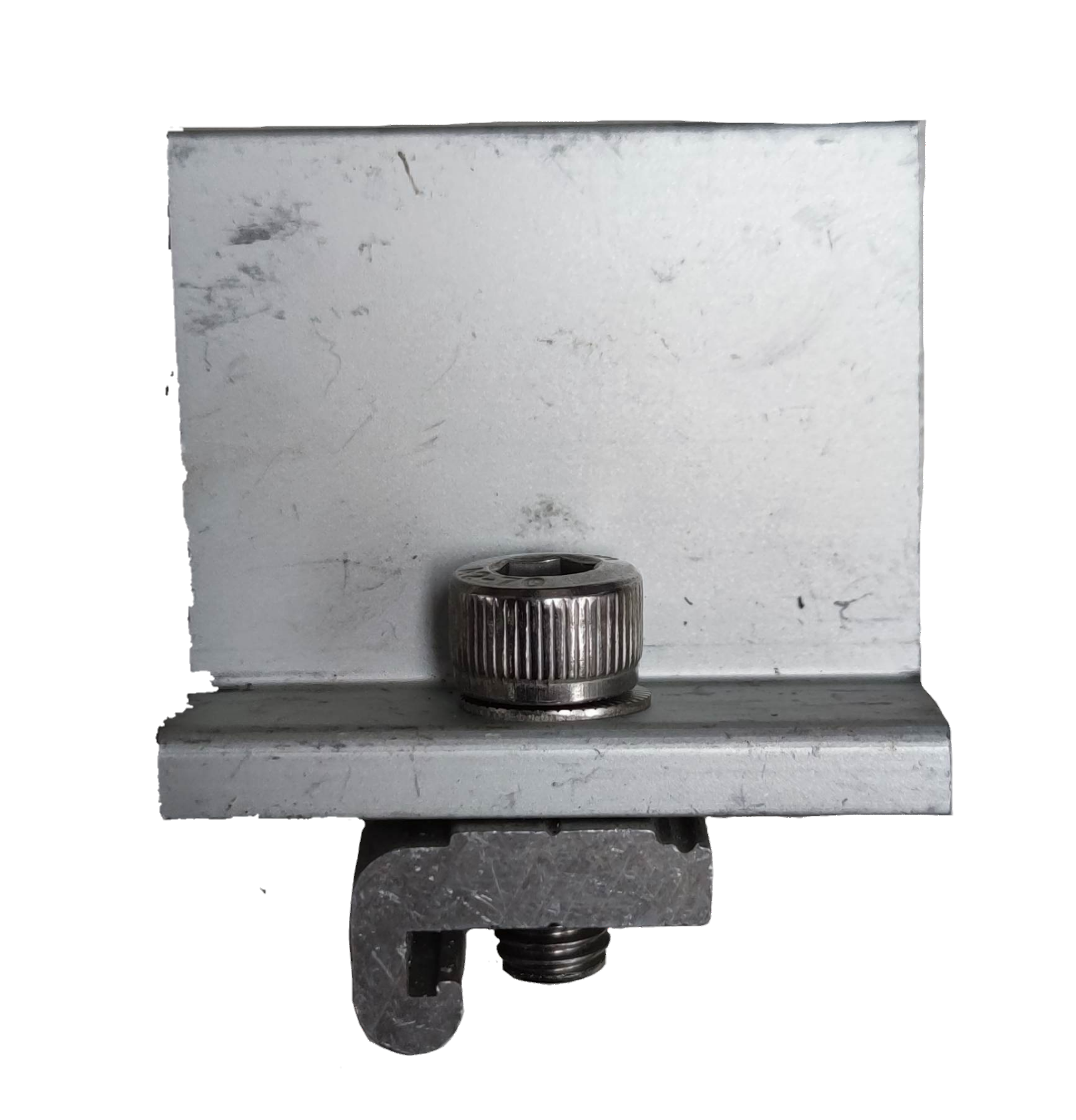 Close-up of a solar panel end clamp 50mm made from durable aluminum with a secure fastening mechanism