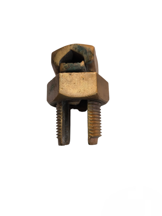 Close-up of a Local brand Solderless Connector 175mm 350MCM electrical circuitry part with brass finish