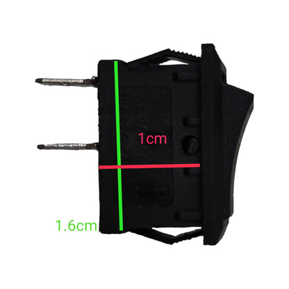 SPST rocker switch 3A 125V with dimensions of 1cm width and 1.6cm height for electrical connections