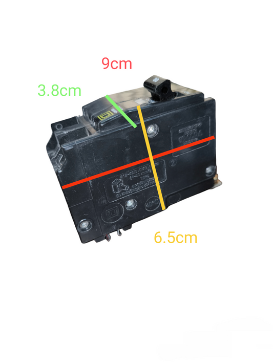 Square D 80A 2Pole Bolt On Circuit Breaker with black casing and measurement markings