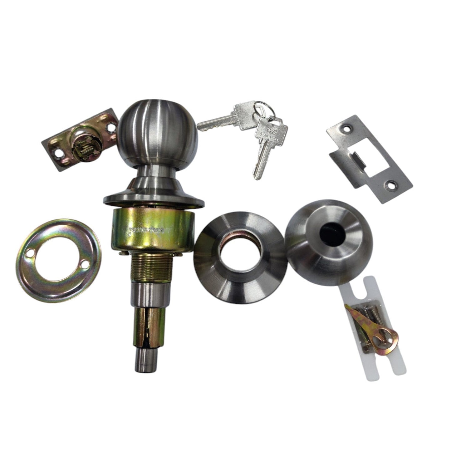 Starwheel Entrance Lockset Door Knob with comprehensive installation hardware and keys included