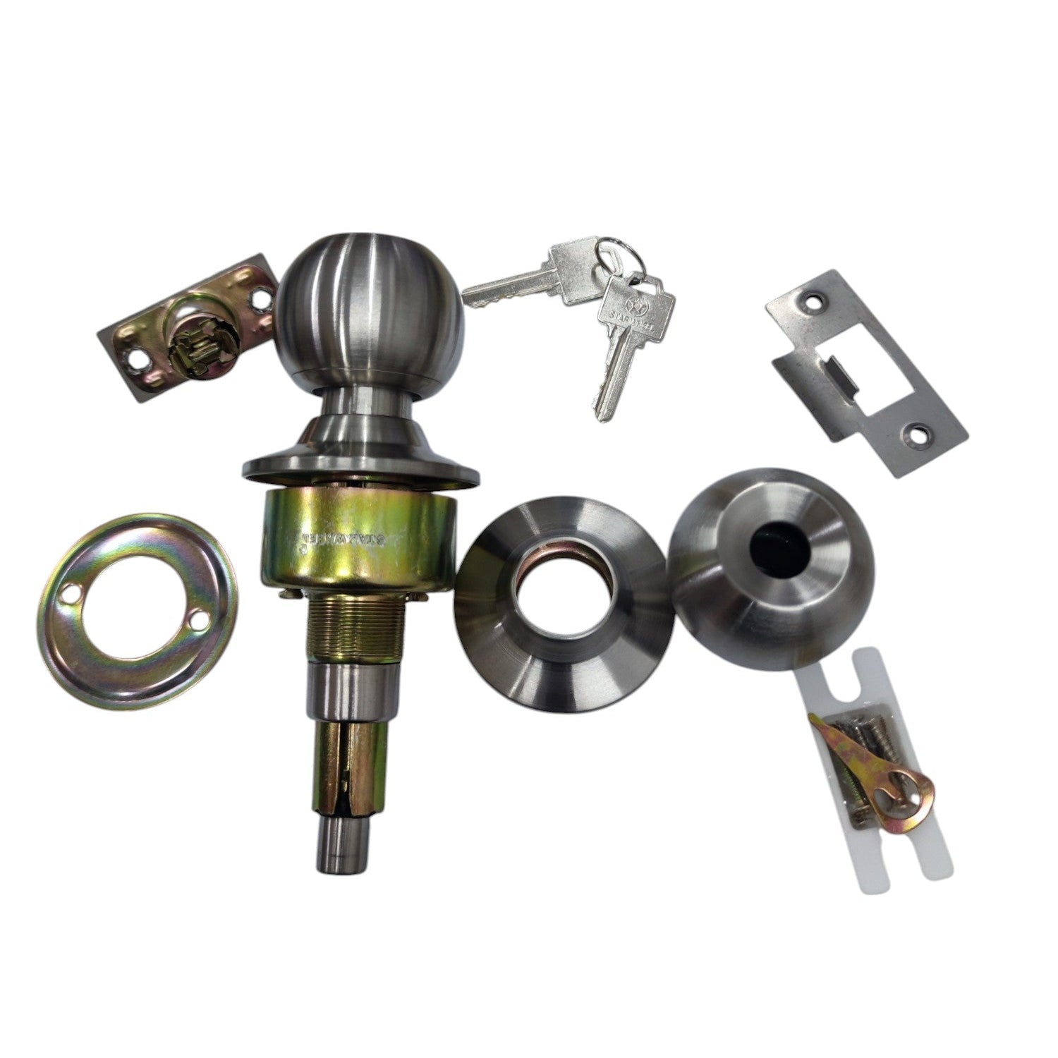 Starwheel Entrance Lockset Door Knob with comprehensive installation hardware and keys included