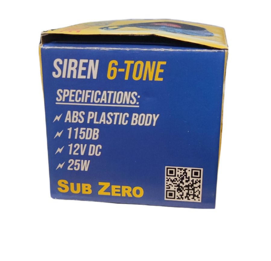 Electx Electrical Supply 12V 6 tone siren packaging with ABS plastic body and 115dB sound