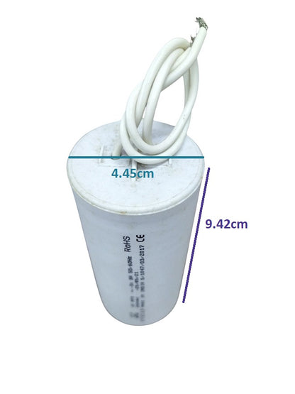 Syscap 45MFD 350V AC Running Capacitor white cylindrical electrical part with wires