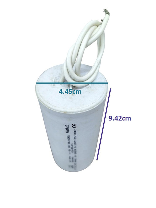 Syscap 45MFD 350V AC Running Capacitor white cylindrical electrical part with wires