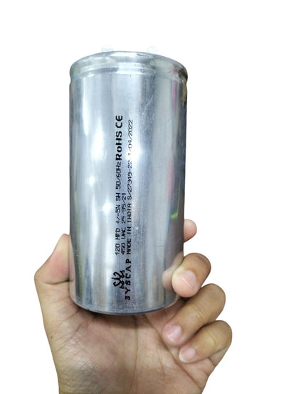 SYSCAP 120 MFD 450V AC motor running capacitor Oil Filled held in hand for electrical circuitry use