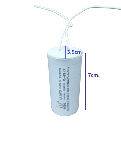 Syscap 15MFD 250V AC Running Capacitor with a compact design for electrical applications