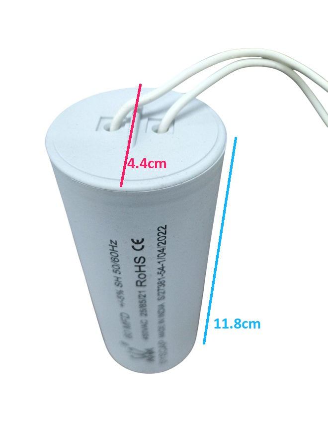 Syscap 60MFD 450V AC motor running capacitor white cylindrical shape with wires attached
