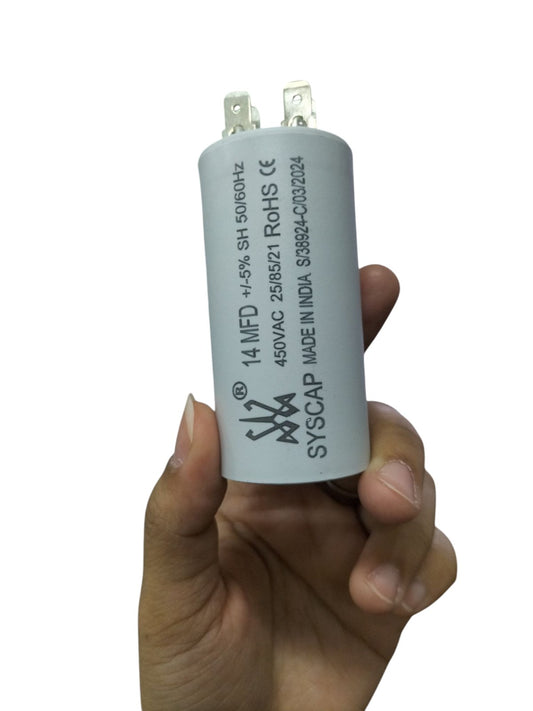 Syscap motor capacitor 14 MFD 450VAC 50-60Hz for electrical circuitry use