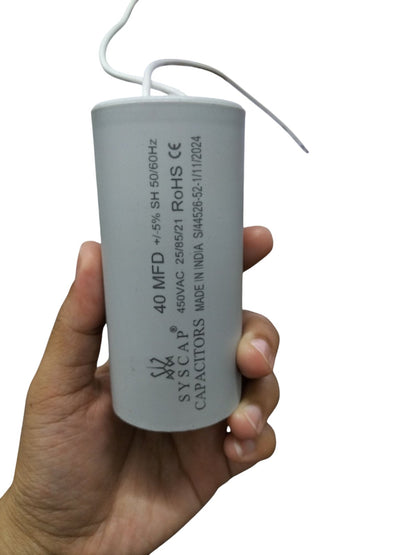 Syscap motor capacitor 40 MFD 450VAC electrical circuitry part