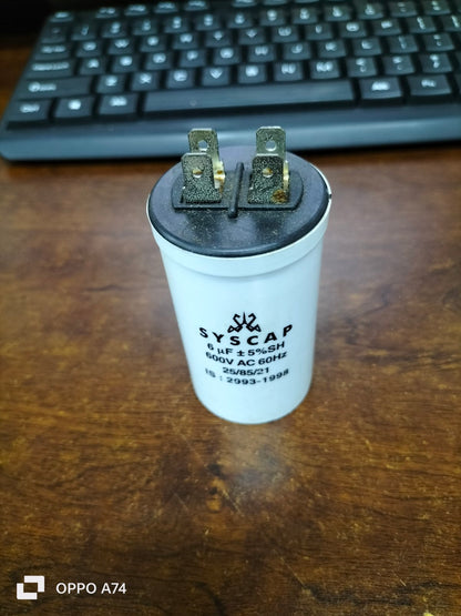 Syscap motor capacitor with 9 uF 5% 500V AC