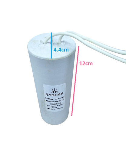 Syscap Motor Capacitor with a 12cm height and 4.4cm diameter for electrical applications