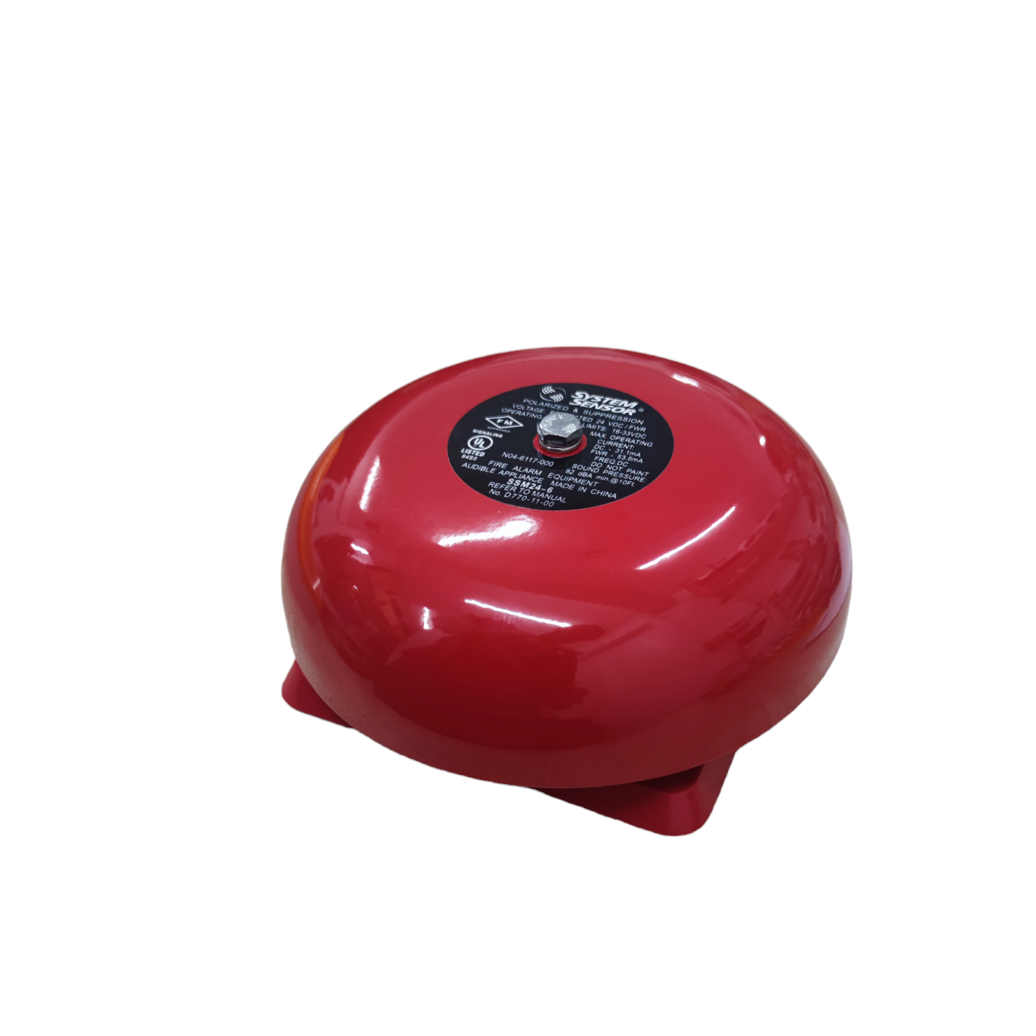 VSAIL 6" Round Bell 24V DC Polarize in bright red, ideal for door chimes and alerts