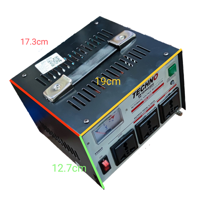 Techno Tamashi 500W AVR Servo Motor with black metal casing and front control panel for voltage regulation