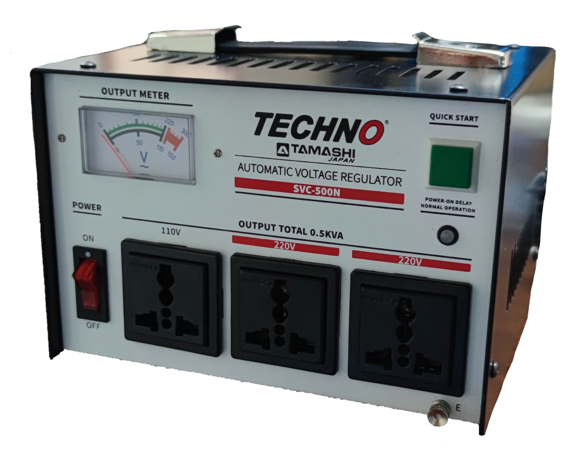 Techno Tamashi 500W AVR Servo Motor automatic voltage regulator with output meter and multiple power sockets
