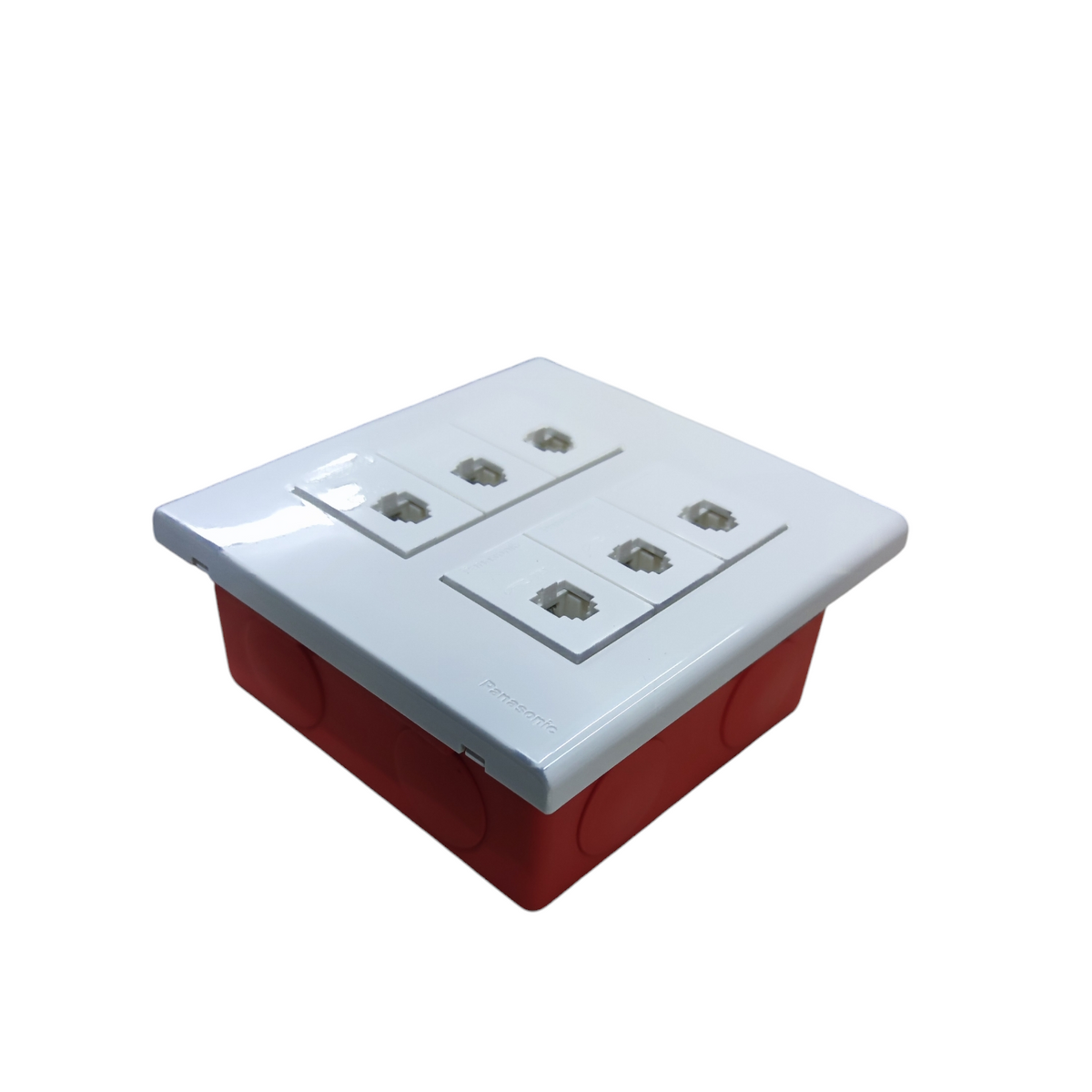 Panasonic 6 Gang Telephone Outlet 4C white faceplate with six RJ11 ports and red mounting box