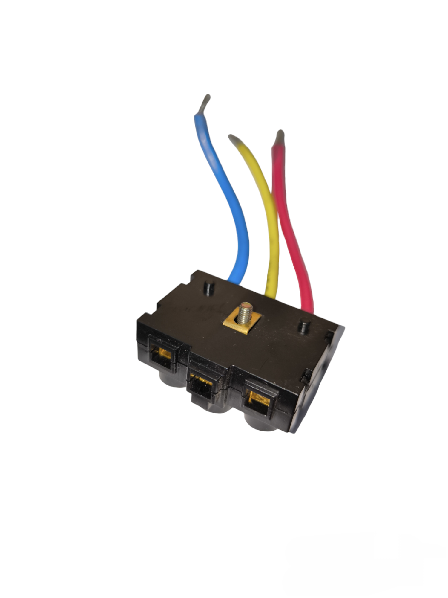 T&J Terminal Block Connector 3 Pole with blue yellow and red wires for electrical circuitry