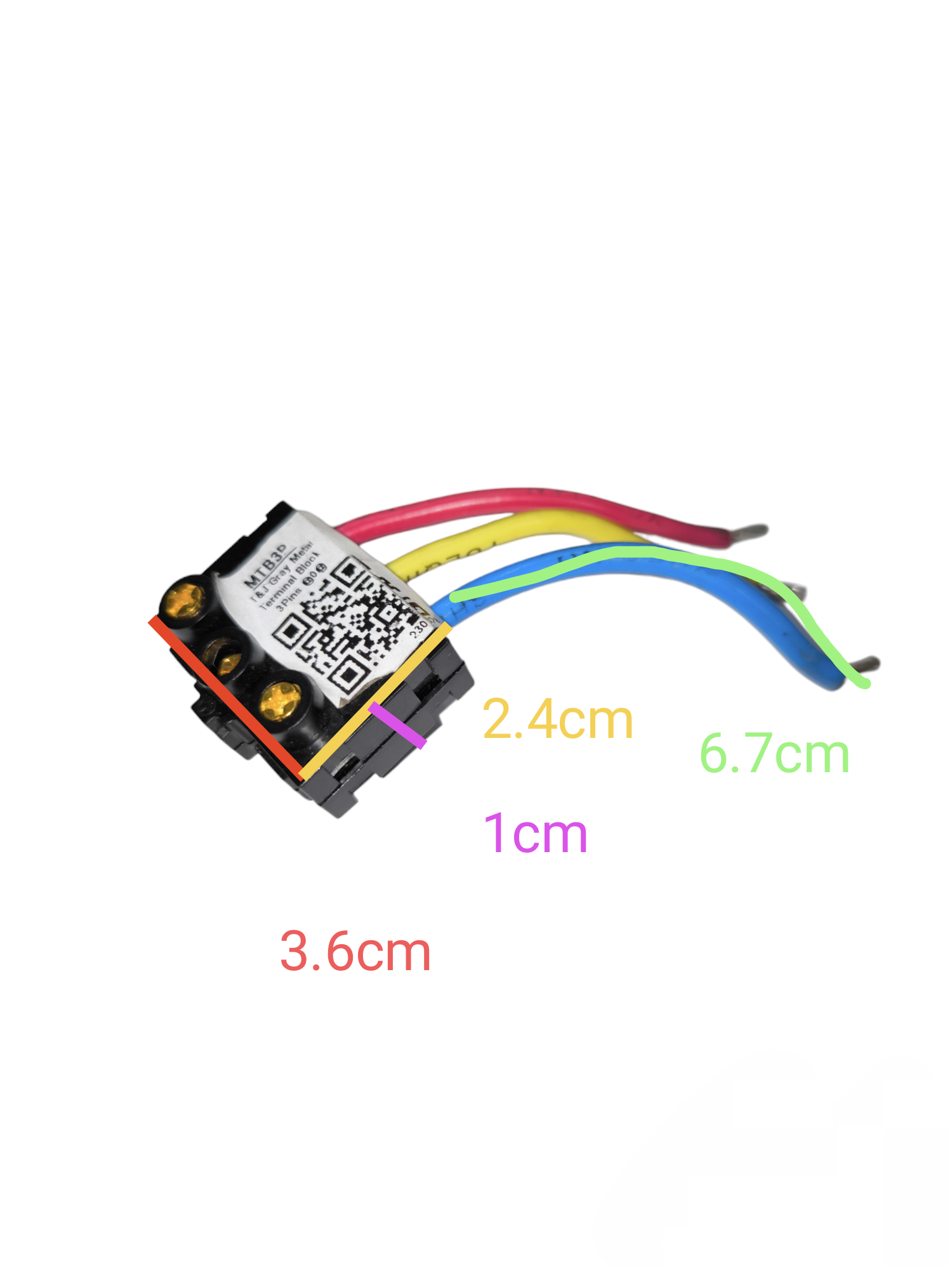 T&J Terminal Block Connector 3 Pole with red yellow green and blue wires and screw terminals
