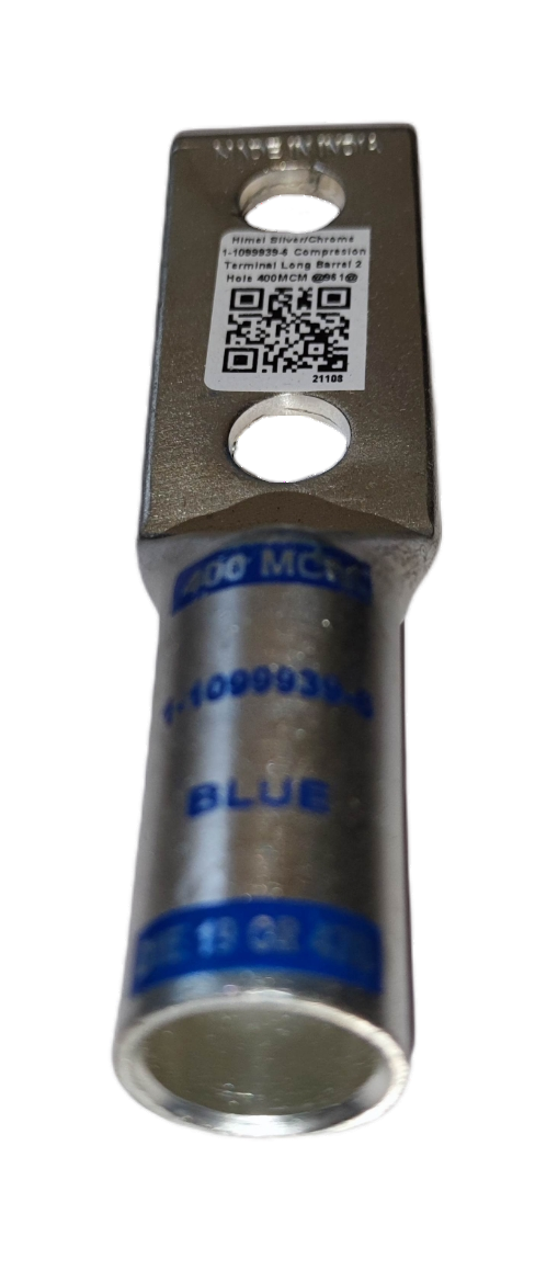 Utilux Terminal Lugs Long Barrel 2 Holes 400MCM in Silver for Electrical Connections