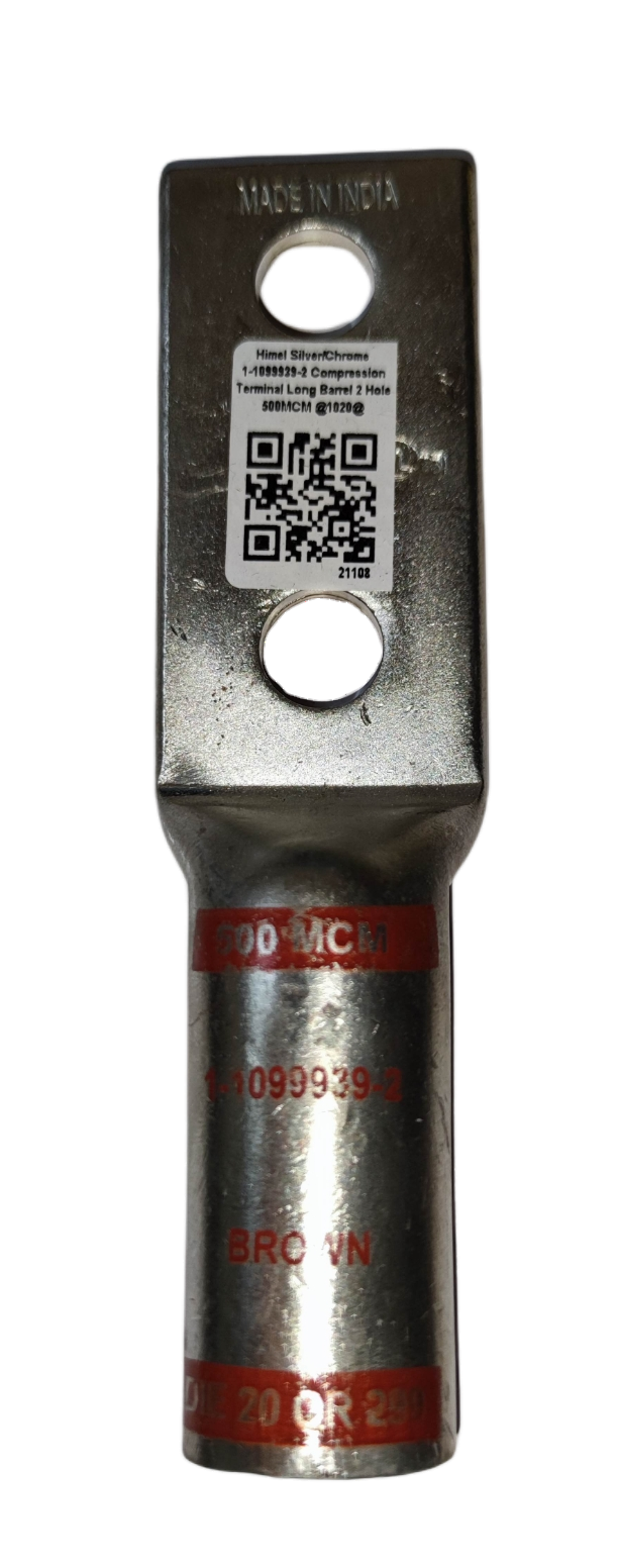 Utilux Terminal Lugs Long Barrel 2 Holes 500MCM, sturdy electrical connection component for reliable circuits