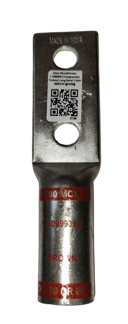 Utilux Terminal Lugs Long Barrel 2 Holes 500MCM, sturdy electrical connection component for reliable circuits