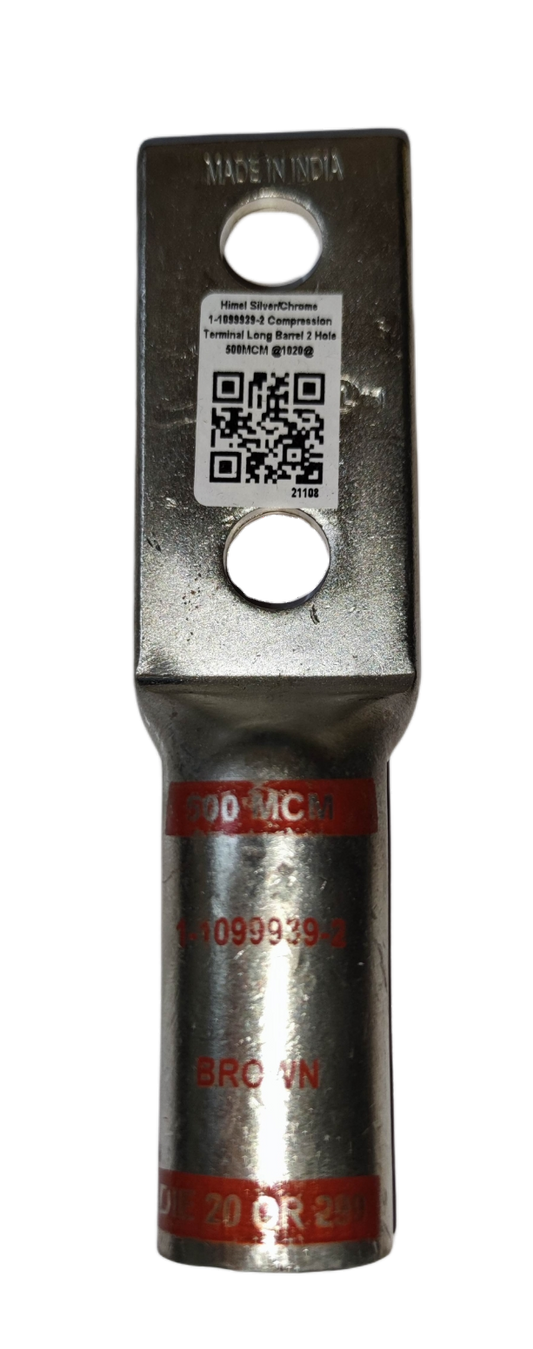 Utilux Terminal Lugs Long Barrel 2 Holes 500MCM, sturdy electrical connection component for reliable circuits