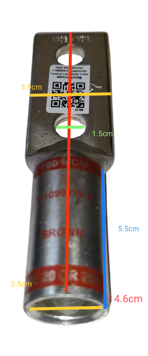 Utilux Terminal Lugs Long Barrel 2 Holes 500MCM featuring durable construction and precise dimensions