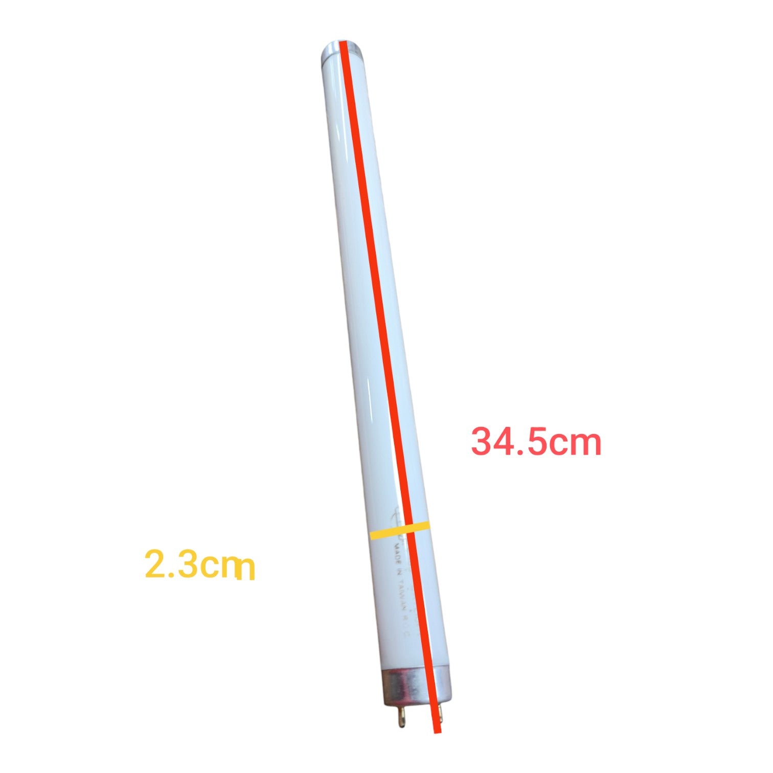 TFC 10W Fluorescent Tube Daylight T8 with dimensions of 34.5cm length and 2.3cm diameter