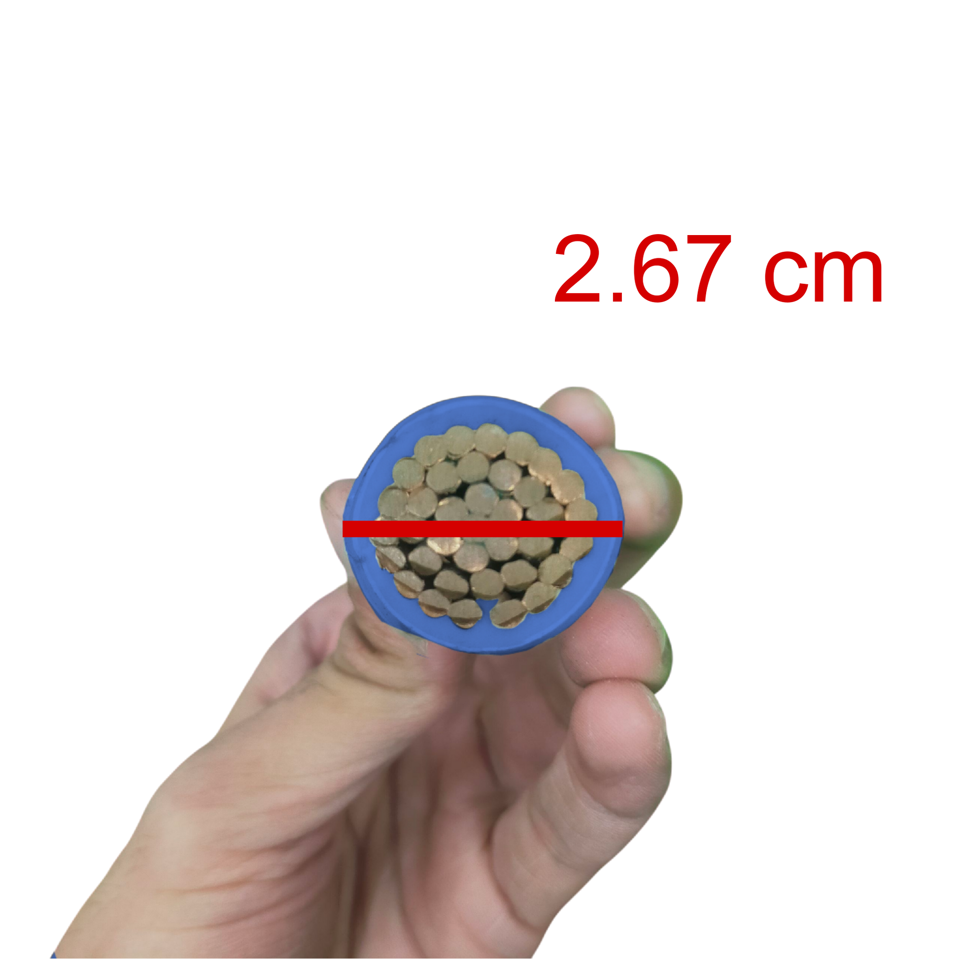 Philflex THHN and wires shown in hand, displaying cross-section measurement of 2.67 cm