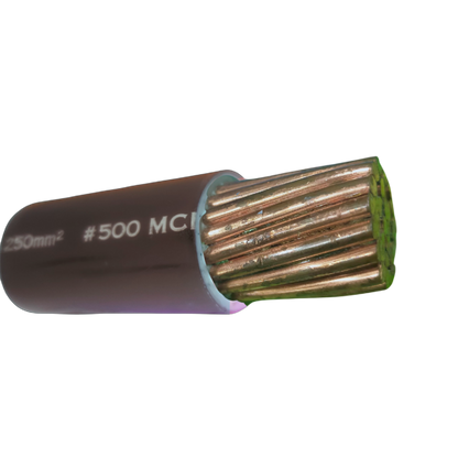 Philflex THHN Wire 250mm Stranded 500MCM with copper strands and black insulation close-up