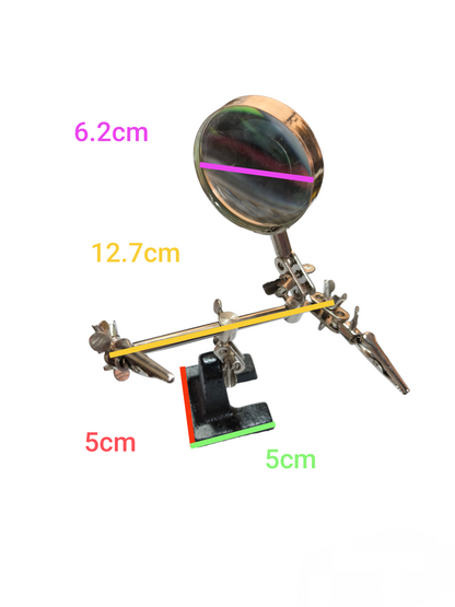 Third Hand Tool with Magnifying Glass featuring adjustable clamps and metal base for precise handiwork