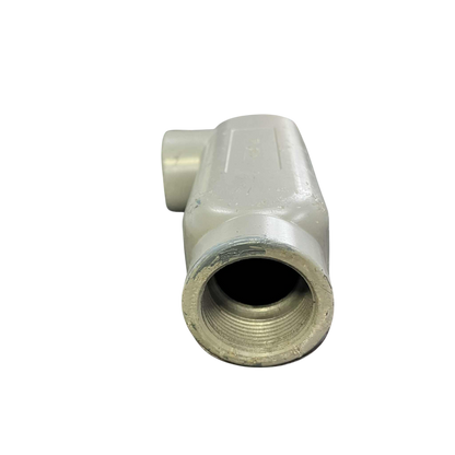 Threaded LL conduit body in gray for electrical circuitry and wiring connections