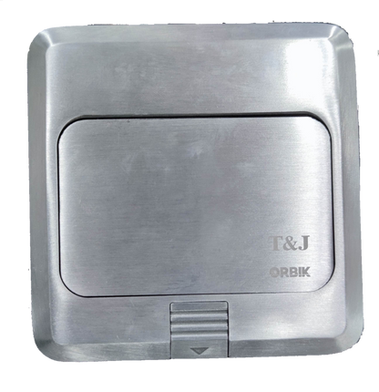 T&J Floor Outlet Pop-up USB-A Outlet in brushed metal finish with compact design