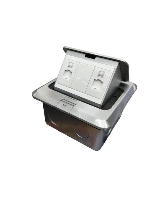 T&J Pop up 2 Gang LAN Data Outlet with stainless steel frame and dual LAN ports