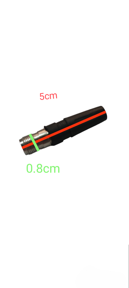 TNC Plug Connector for Coaxial Cable with metal and black plastic body measuring 5cm length and 0.8cm diameter