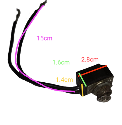 Toggle Switch 4A 250V USA with wires and detailed size measurements for electrical use