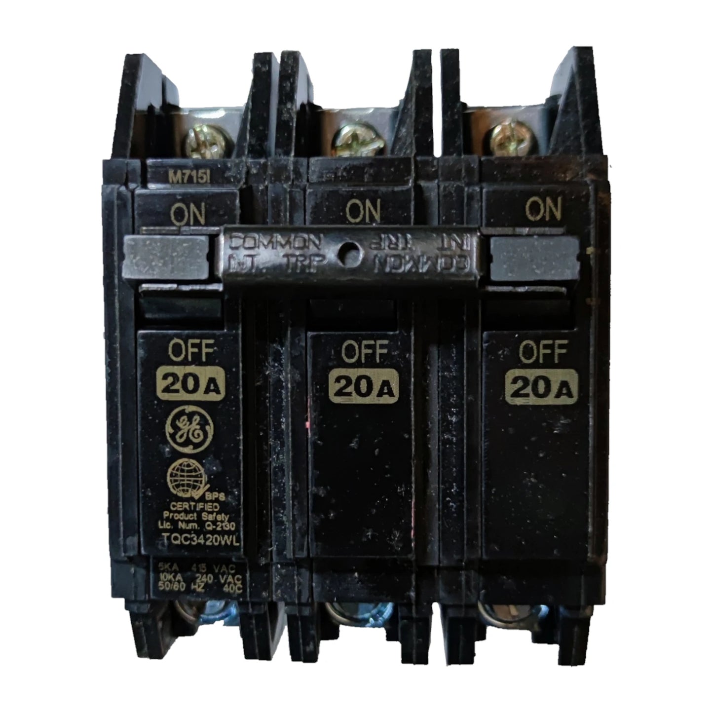GE TQC 20A 3P Bolt On Circuit Breakers with toggle switches for reliable electrical protection