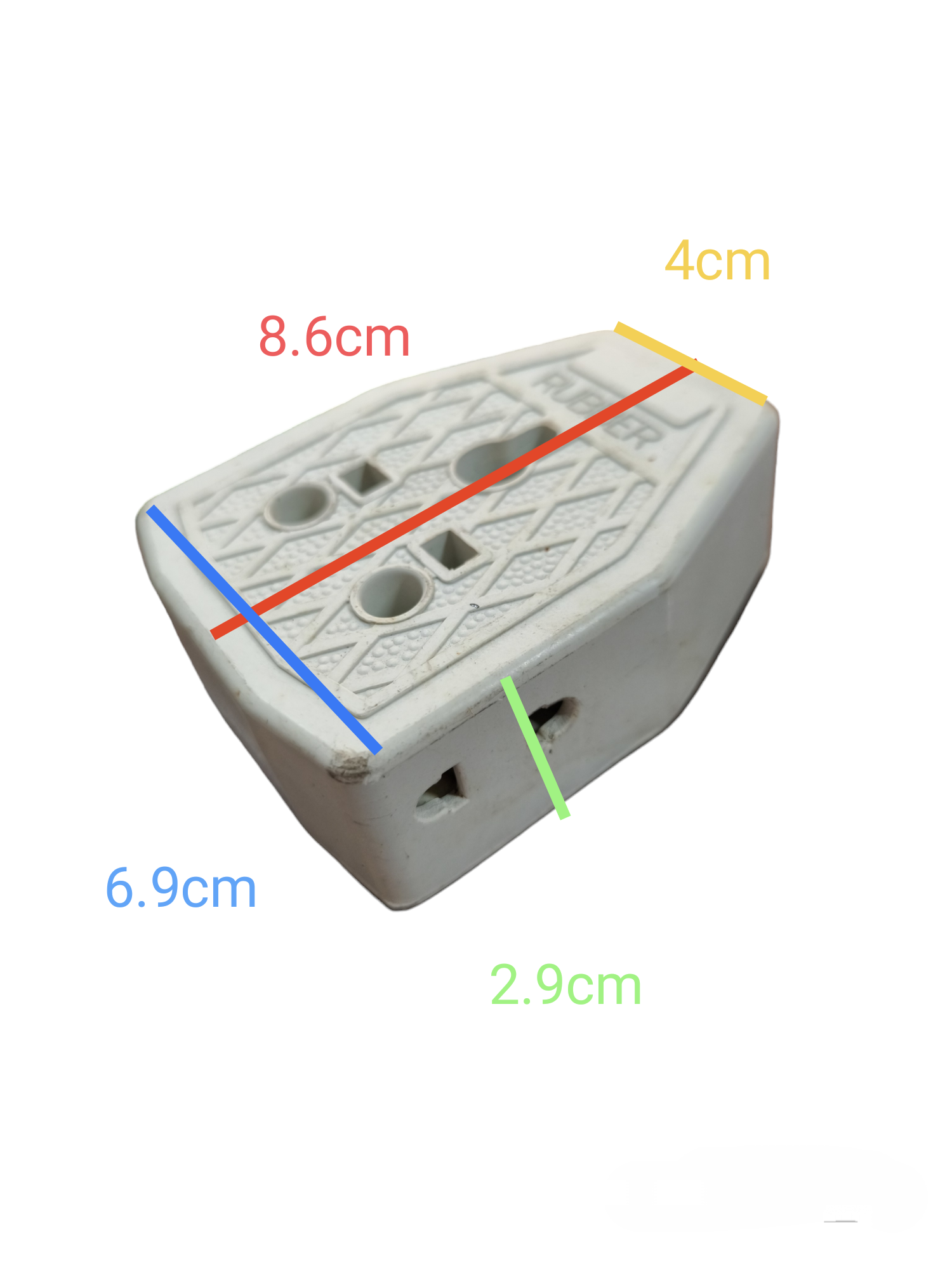 TYPE G Rubber Socket Big 10A 220V white electrical plug adapter with dimensions marked
