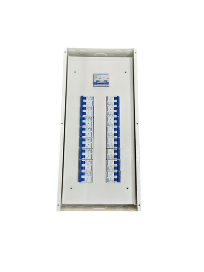 16 Branches with 125a 2P MCB Main white metal distribution board with 16 blue MCBs in two rows by Chint Koten Royu